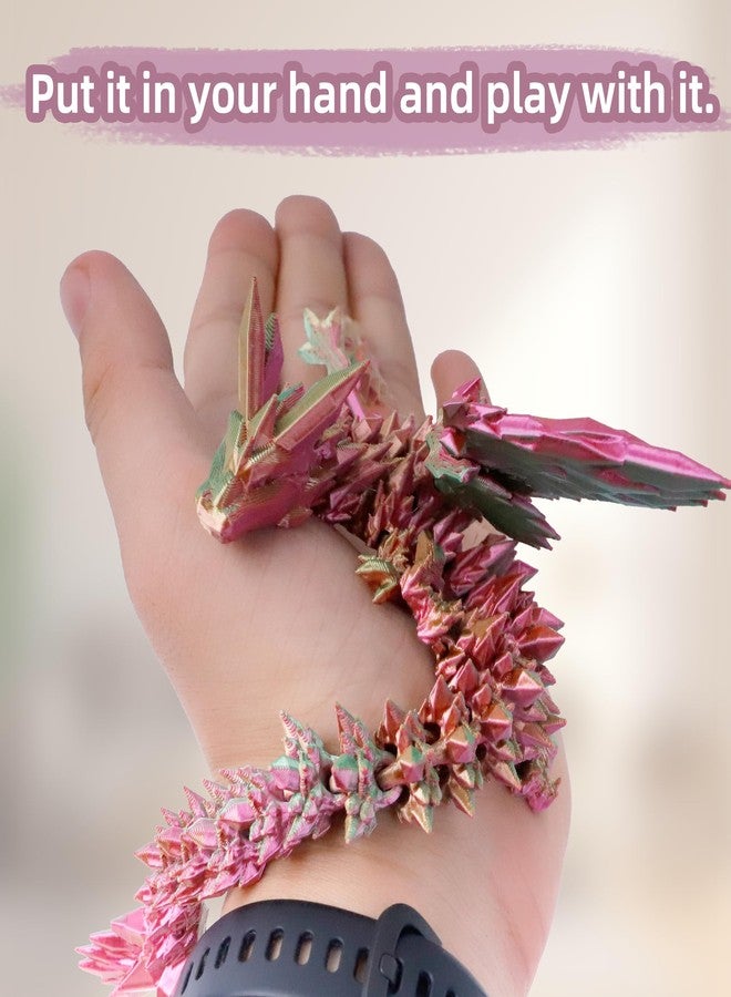 Flavery 3D Printed Flying Dragon in Egg - Dino Egg with 9" Winged Dragon Inside, Colorful Fidget Toy, Birthday Gift, Flexible Desk Pet Figure, Mystery Dinosaur Eggs (Green Fuchsia Gold) - Image 3